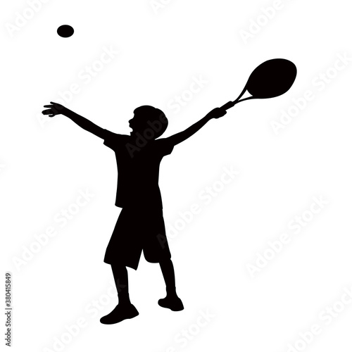 a boy playing tennis, silhouette vector