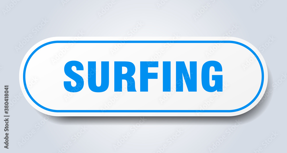 surfing sign. rounded isolated button. white sticker surfing sign. rounded isolated button. white sticker