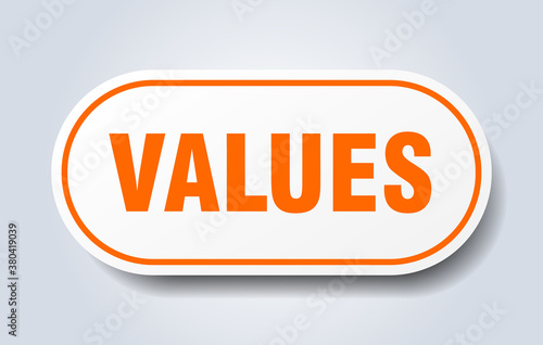 values sign. rounded isolated button. white sticker