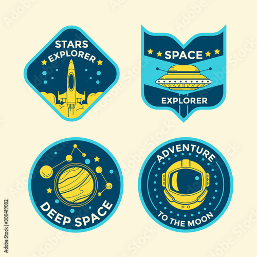 Set of Space Mission Patch Badges and Logo Emblems Vector Illustration
