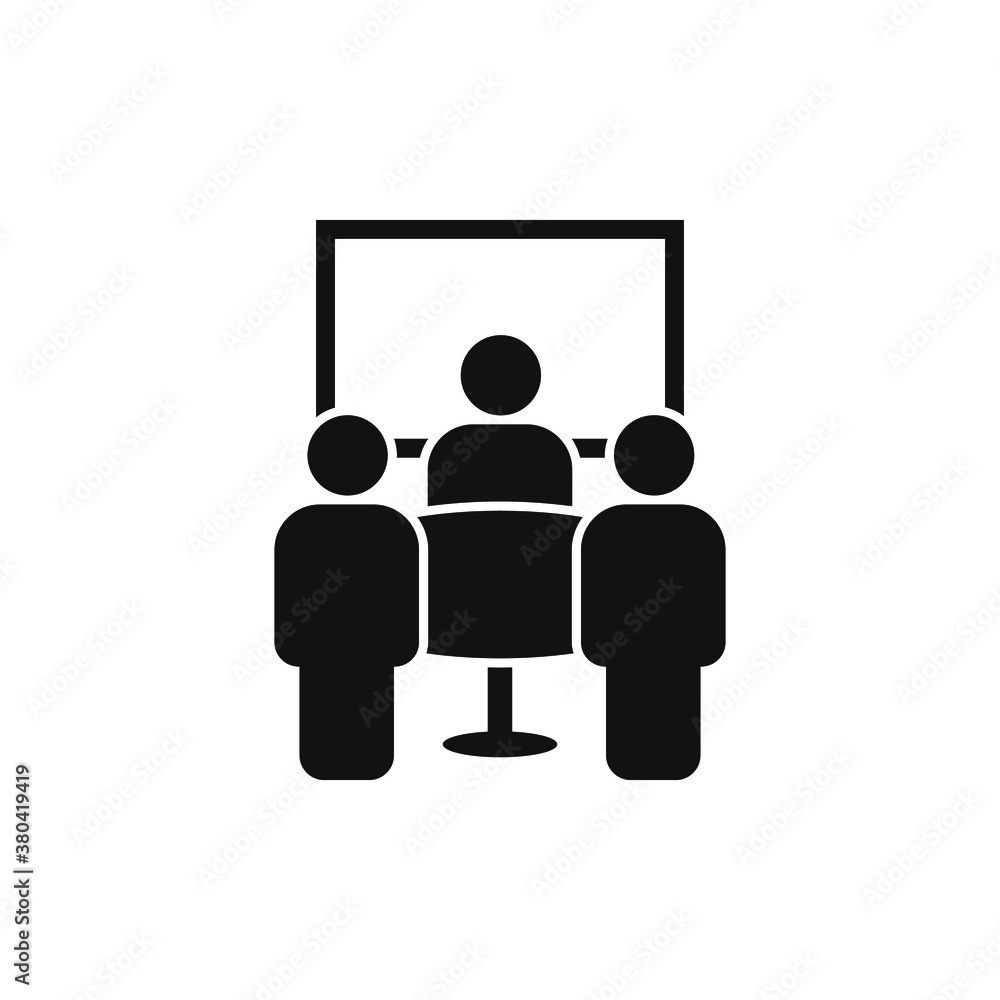 Board room members sitting around a table. Meeting icon concept isolated on white background. Vector illustration Board room members sitting around a table. Meeting icon concept isolated on white background. Vector illustration
