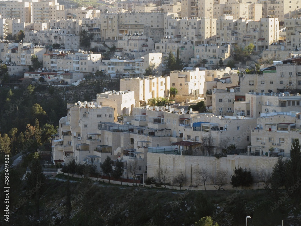 Residential buildings on the mountainside in Jerusalem