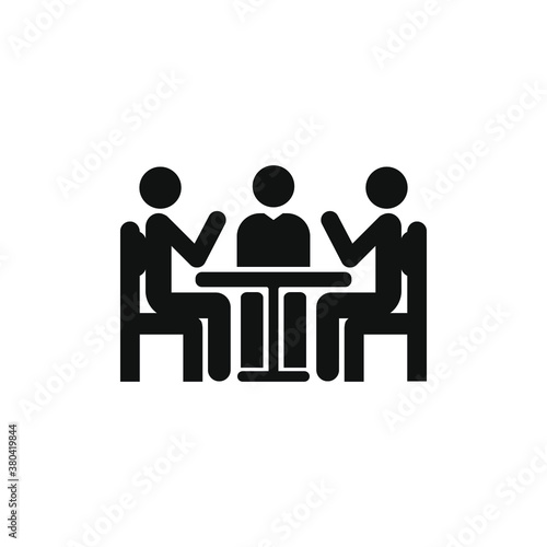 Board room members sitting around a table. Meeting icon concept isolated on white background. Vector illustration