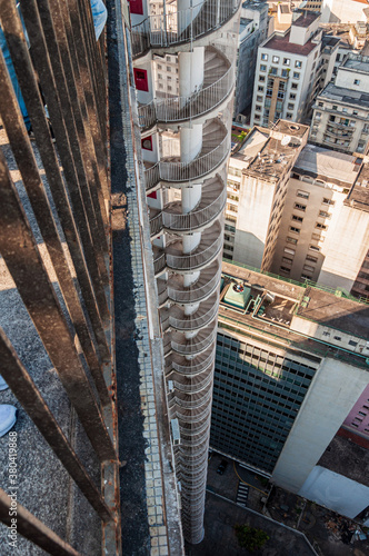 Urban view of Sao Paulo from Copan building with it's stairs in highlight