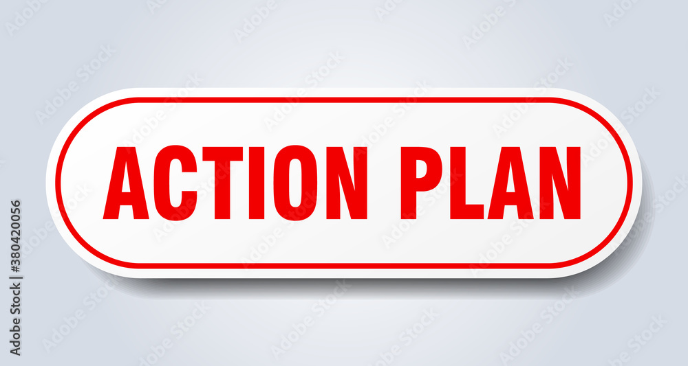 action plan sign. rounded isolated button. white sticker action plan sign. rounded isolated button. white sticker