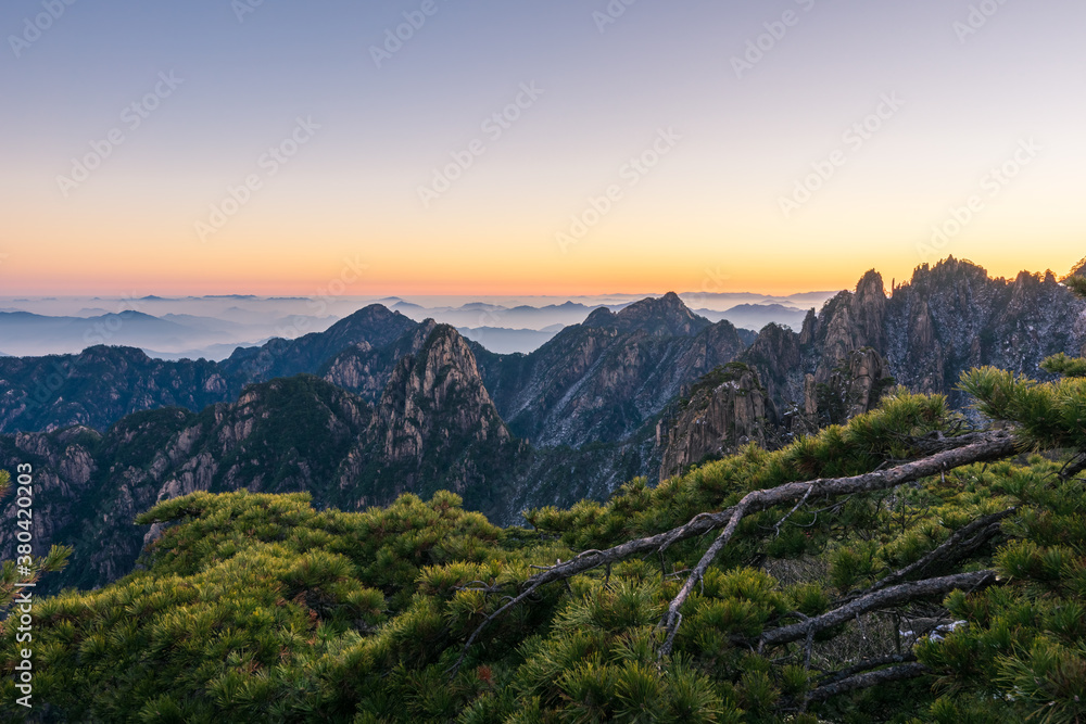 Huangshan, a mountain range in southern Anhui province in eastern China. UNESCO World Heritage site.