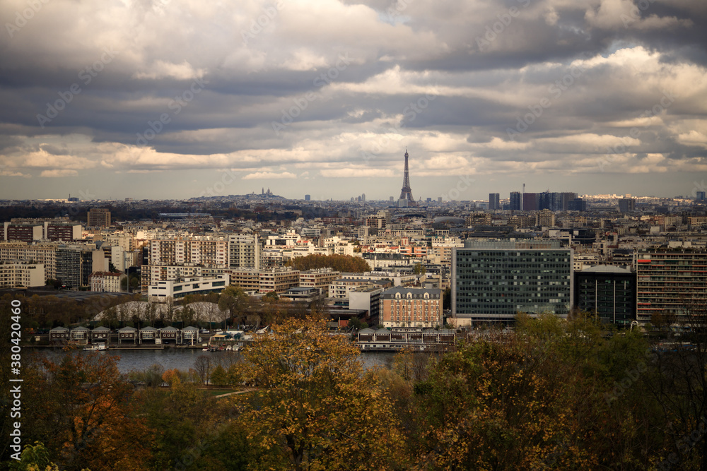 View of Paris city with Eiffel Tower and Mont Martre