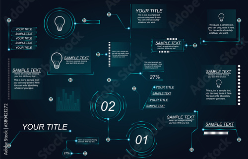 Business infographics. Callout. Technology, blue light. Glow illustration is drawn on a light blue background.