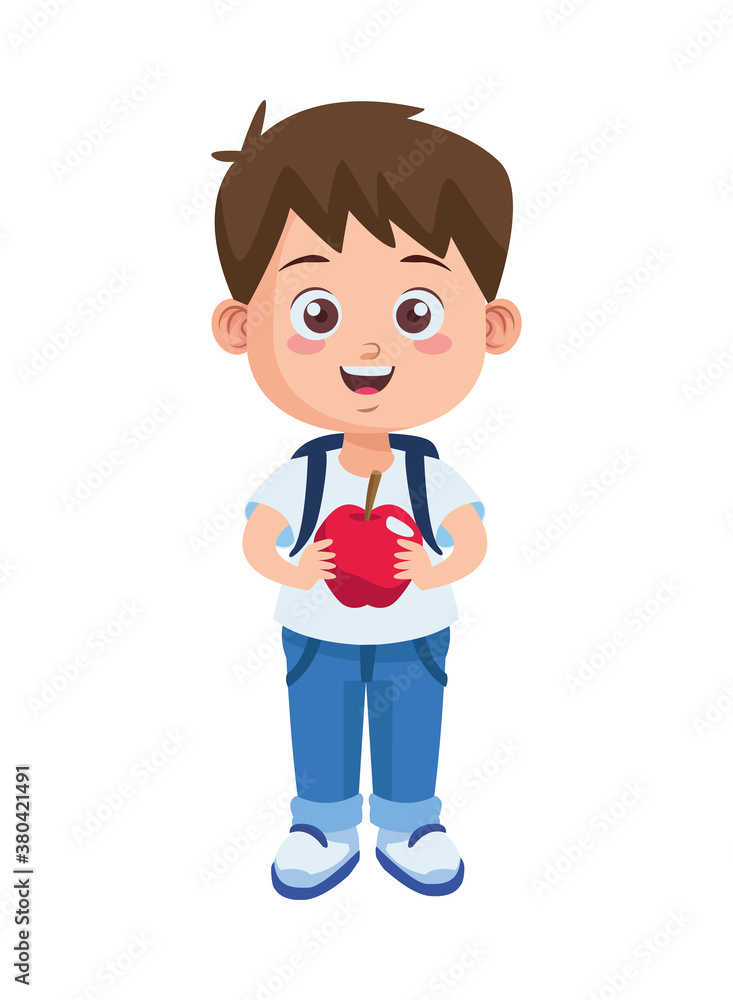 cute little boy student with apple