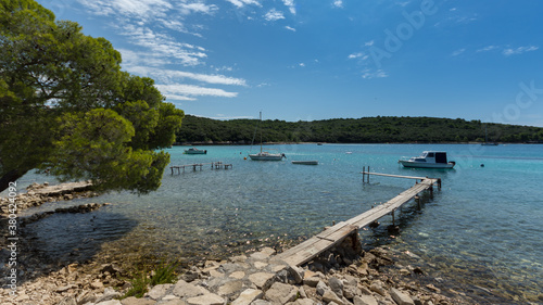 A wooden pier in a bay, near Vinkuran, Croatia