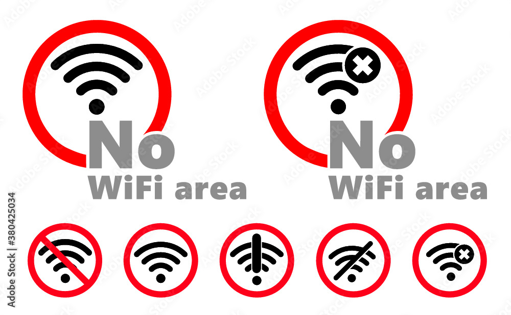 Stop, no wifi sign symbol. No signal or wireless area. Forbidden, WiFi