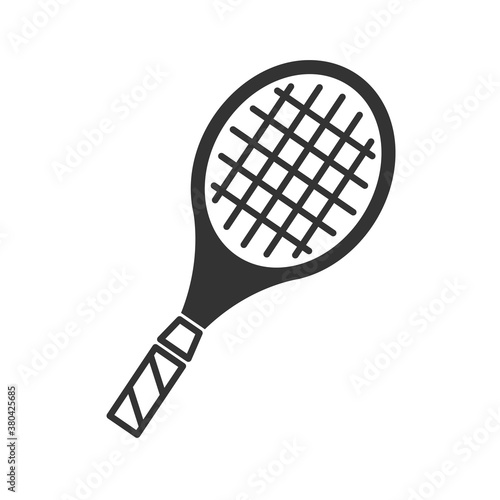 Badminton racket in a flat style. Vector line icon isolated on white background. Sports logo concept. Activity design template for website, mobile app, print. Vector stock illustration.