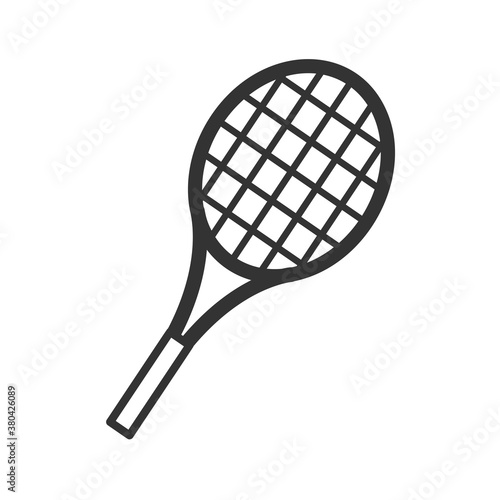 Badminton racket in a flat style. Vector line icon isolated on white background. Sports logo concept. Activity design template for website, mobile app, print. Vector stock illustration.