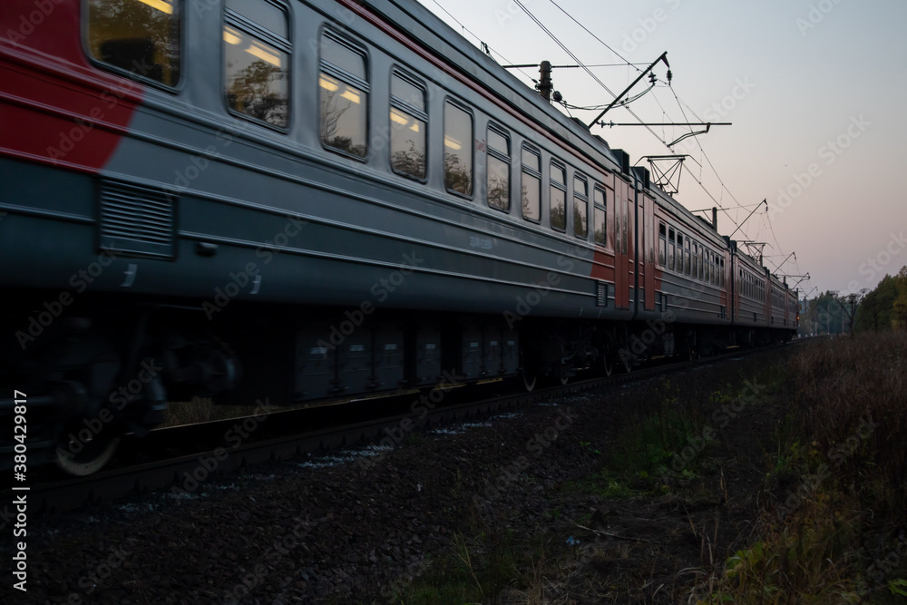 Fototapeta premium An image of the train at close range.