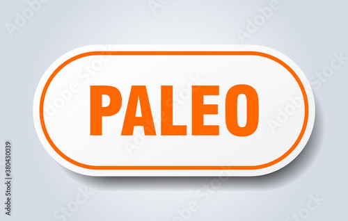 paleo sign. rounded isolated button. white sticker