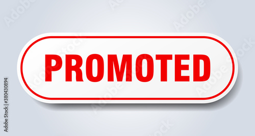 promoted sign. rounded isolated button. white sticker