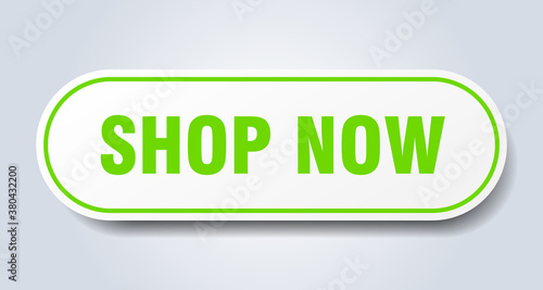shop now sign. rounded isolated button. white sticker