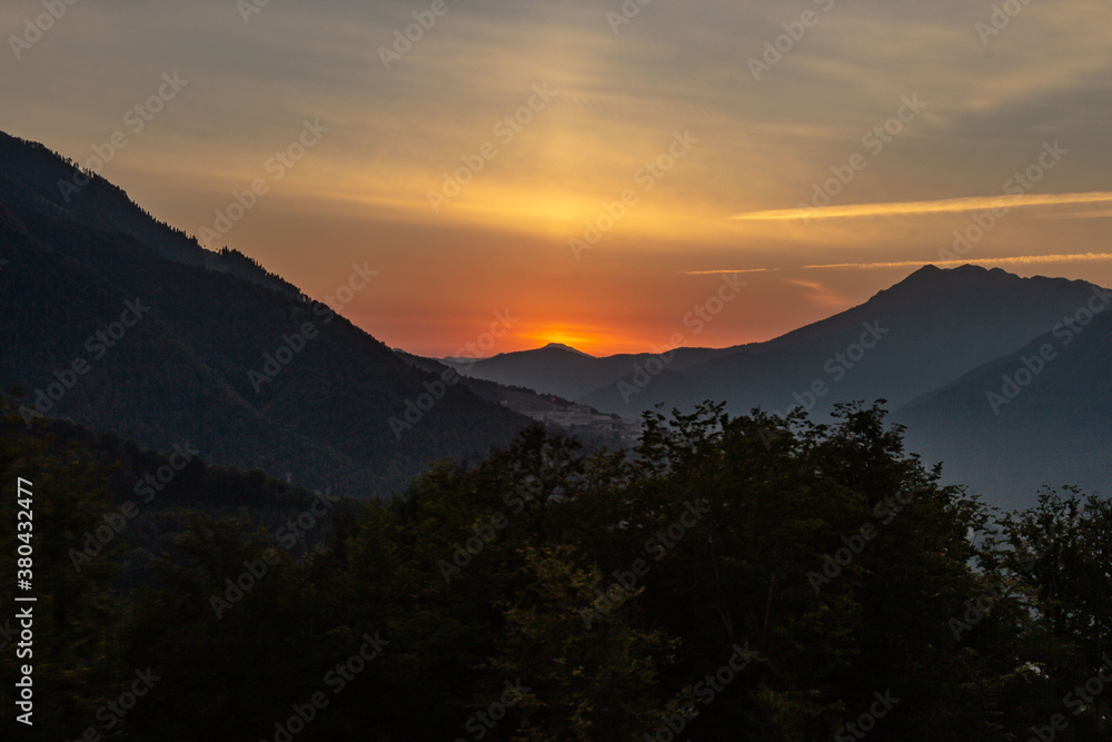 mountain ranges of the Caucasus. Krasnaya Polyana Krasnodar territory.sunset in the mountains