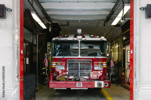 Firefighter Truck Parked in the Fire Station photo