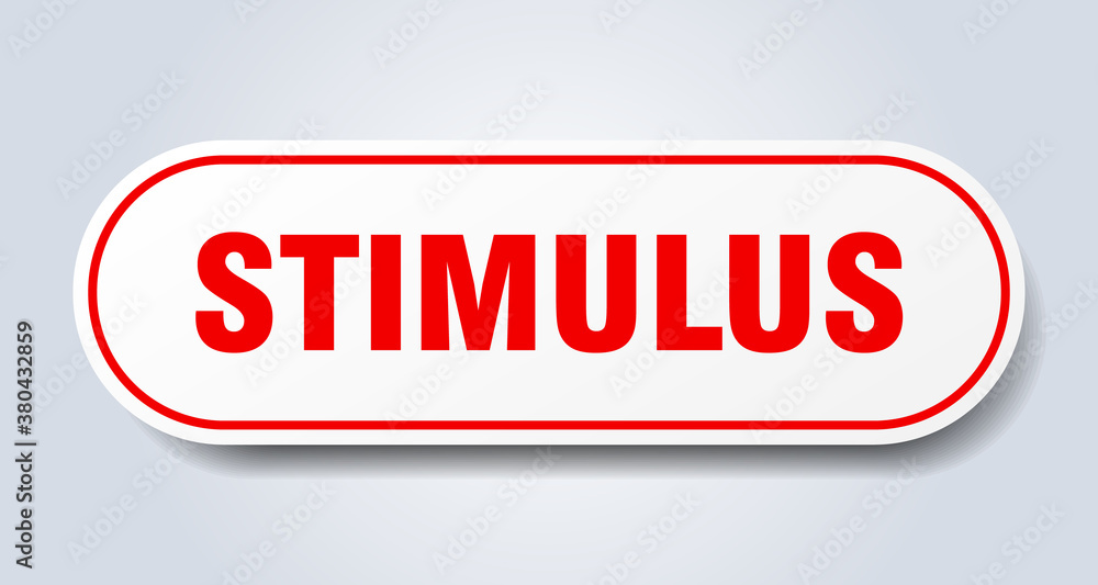 stimulus sign. rounded isolated button. white sticker stimulus sign. rounded isolated button. white sticker