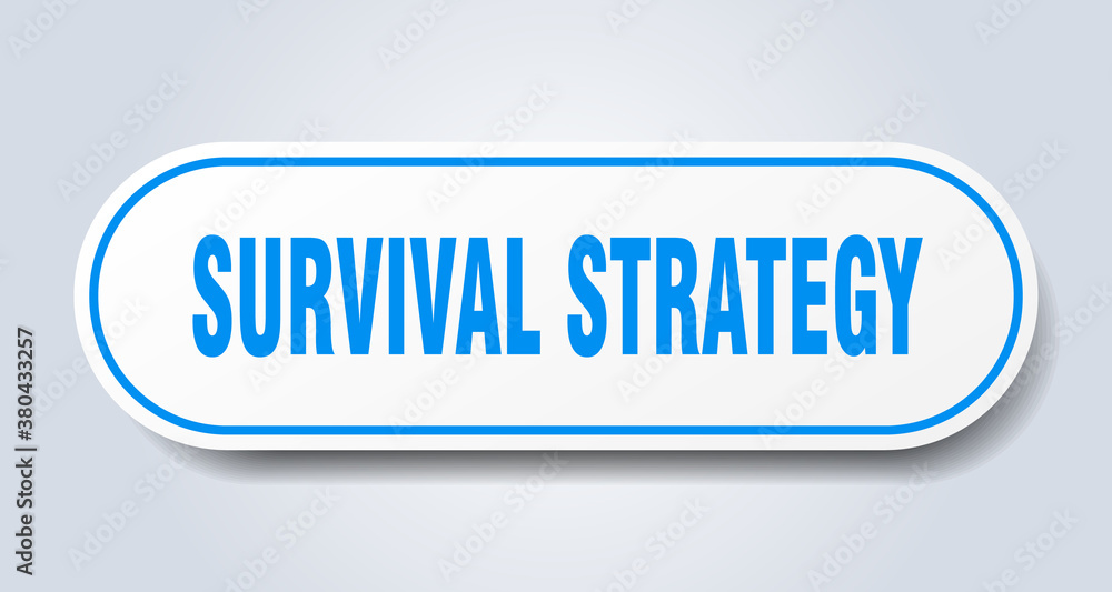 survival strategy sign. rounded isolated button. white sticker survival strategy sign. rounded isolated button. white sticker