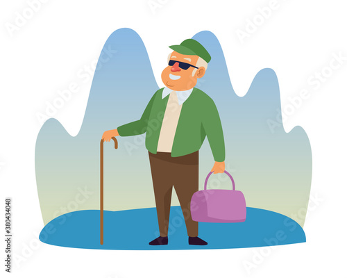 old man with handbag active senior character