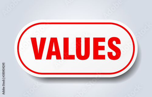 values sign. rounded isolated button. white sticker