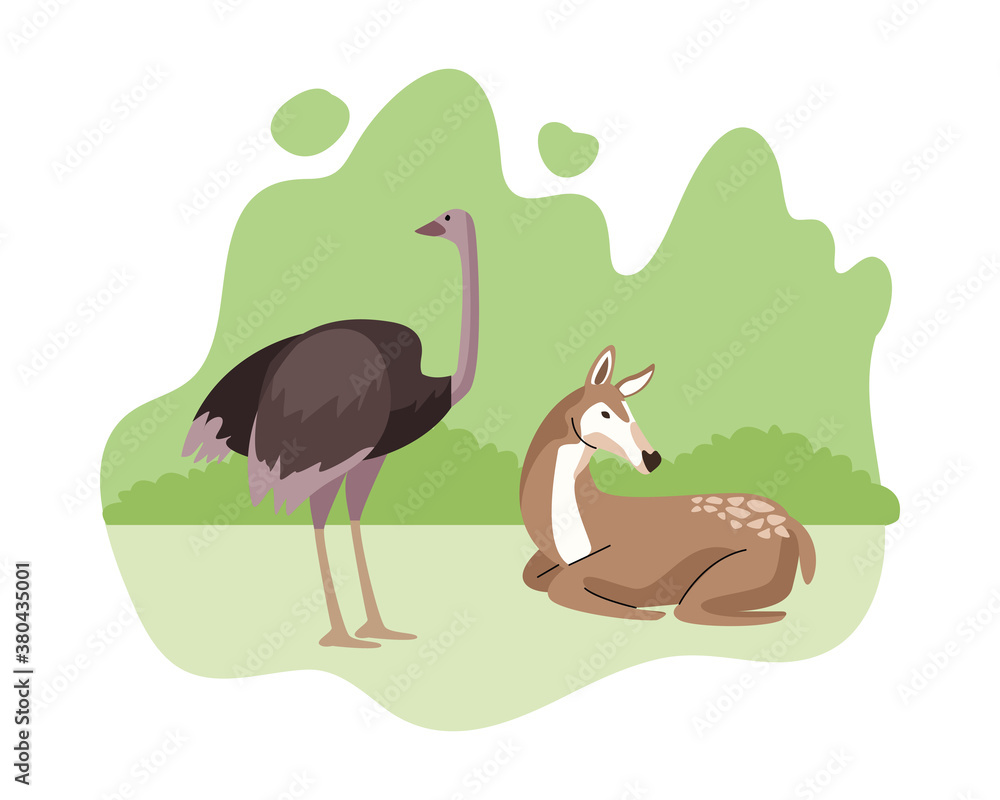 wild ostrich and gazelle animals nature icons wild ostrich and gazelle animals nature icons