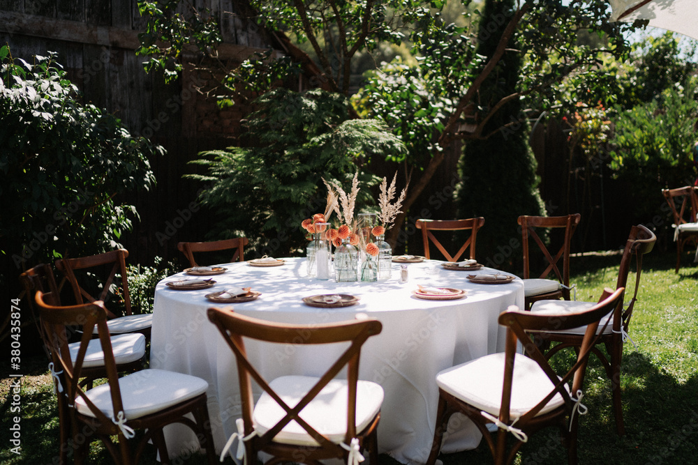 Table setup for a wedding in the garden