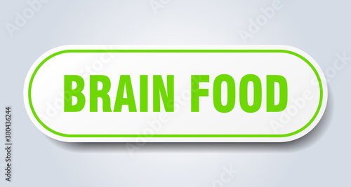 brain food sign. rounded isolated button. white sticker