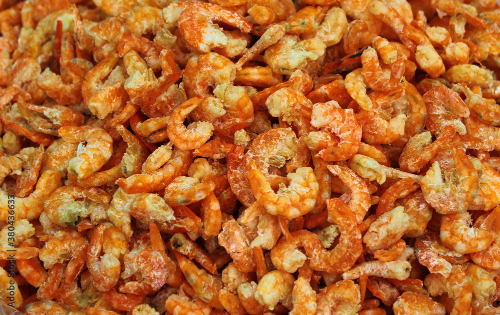 Red dried shrimps as a seafood background Red dried shrimps as a seafood background