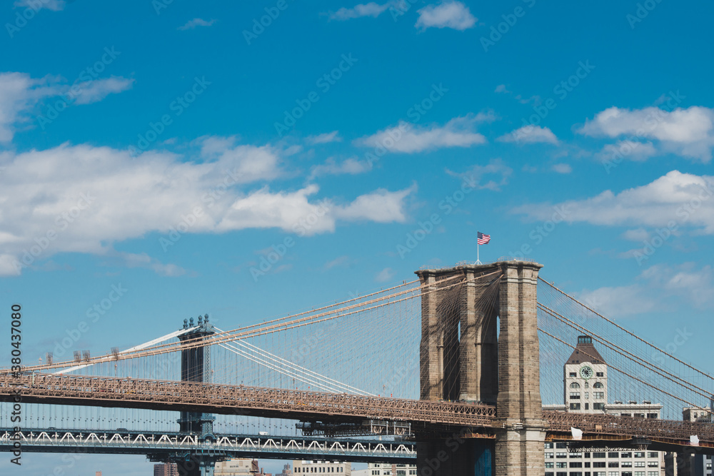 American flag on top of Brooklyn Bridge American flag on top of Brooklyn Bridge