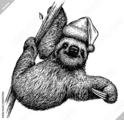 black and white engrave isolated sloth vector illustration