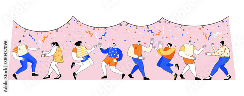 Happy people celebrate an important event. Joyful emotion. Flat vector illustration in cartoon style. Holiday