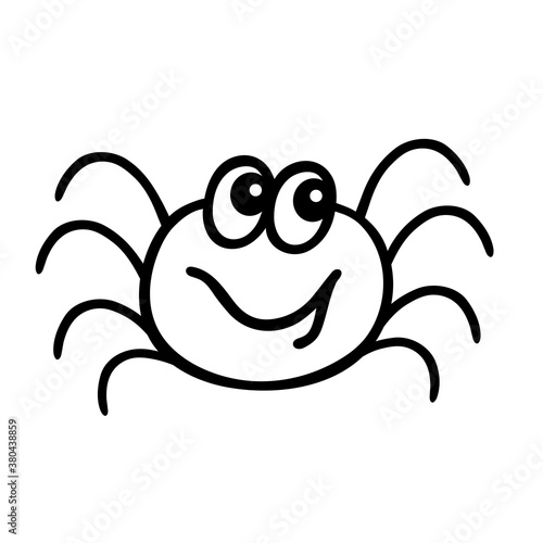 Cute smiling spider. Сartoon character. Doodle vector illustration. Element for greeting cards, posters, stickers and seasonal design.