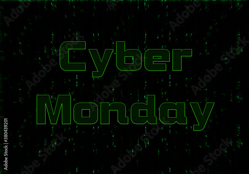 Cyber monday sale flyer. Special offer price sign. Glowing neon background.