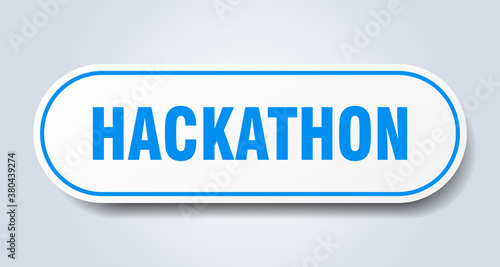 hackathon sign. rounded isolated button. white sticker