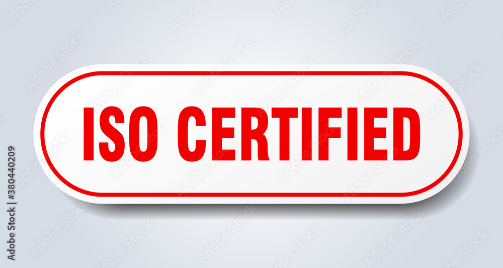 iso certified sign. rounded isolated button. white sticker iso certified sign. rounded isolated button. white sticker