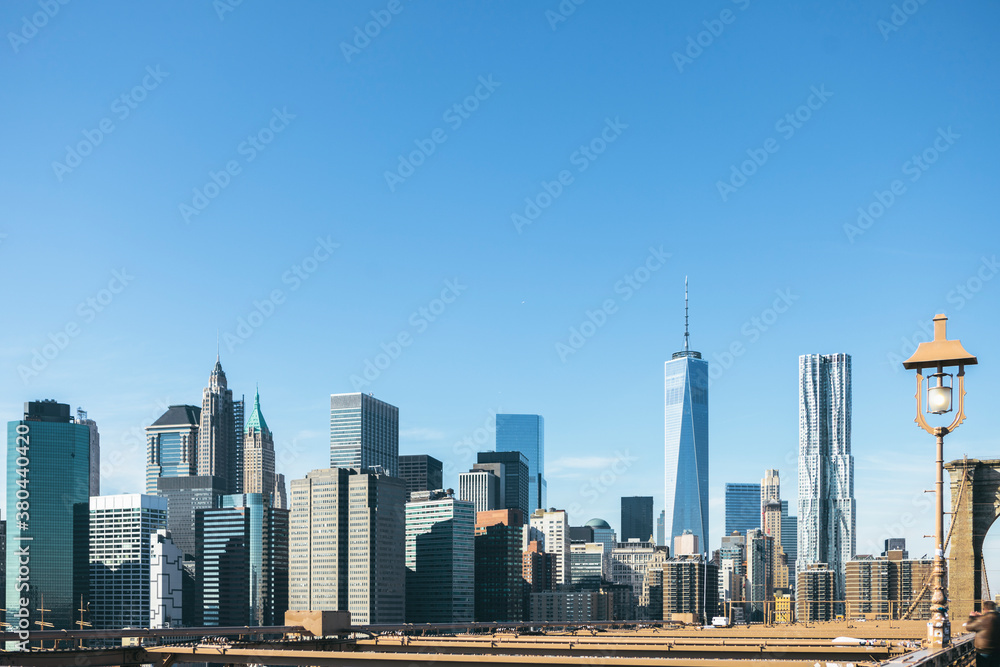 Downtown Manhattan Architecture and Financial District of New York City Skyscraper Buildings from Brooklyn Bridge Downtown Manhattan Architecture and Financial District of New York City Skyscraper Buildings from Brooklyn Bridge