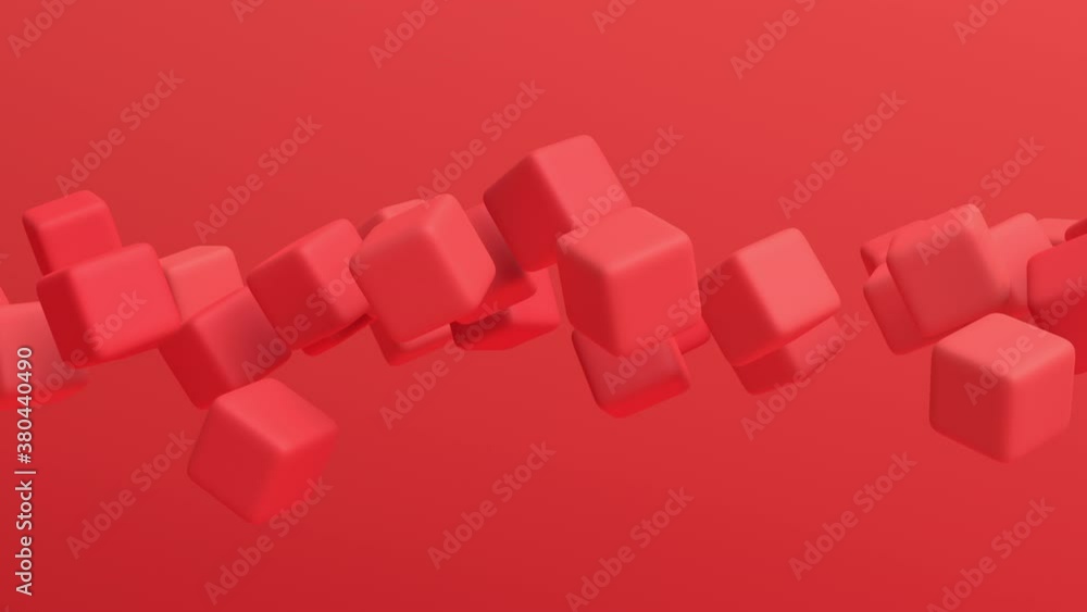 Abstract 3d render, red geometric background with cubes, motion design, 4k seamless looped animation