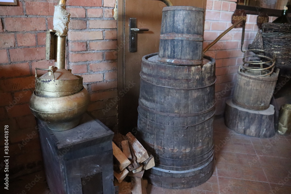 winecellar with huge barrels and bottles