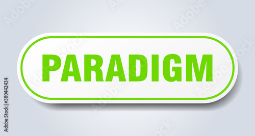 paradigm sign. rounded isolated button. white sticker