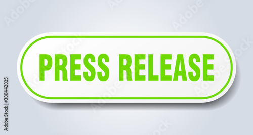 press release sign. rounded isolated button. white sticker