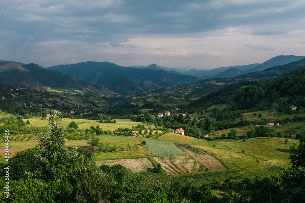 landscape views of bosnian farm land in valley landscape views of bosnian farm land in valley