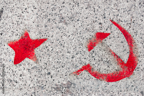 Communism symbols. Hammer and Sickle. Red star. photo