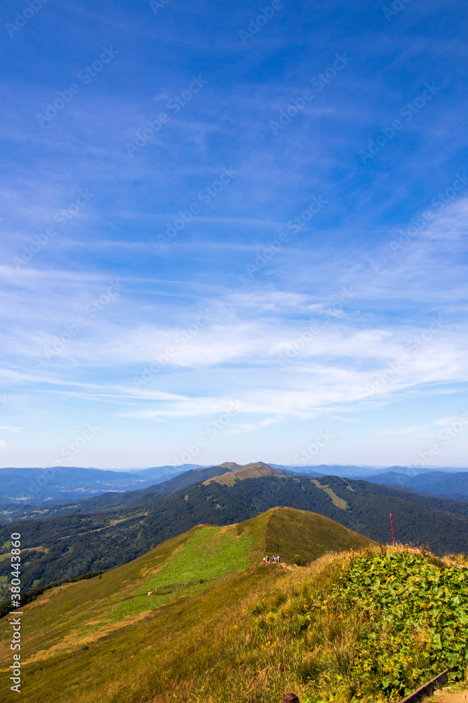 Landscape with mountains and blue sky. Beskids Mountains 