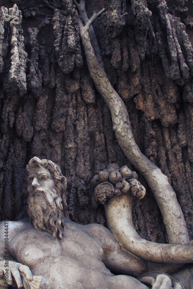 Closeup view of the River Tiber fountain in Rome Closeup view of the River Tiber fountain in Rome