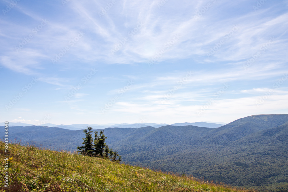 Mountains landscape with sky.  Beskids Mountains