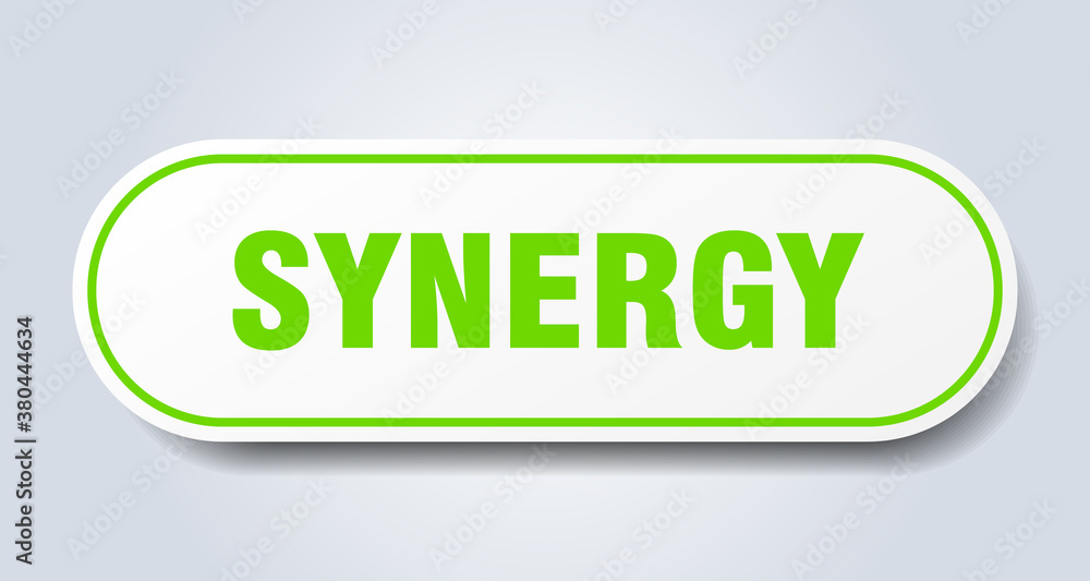 synergy sign. rounded isolated button. white sticker synergy sign. rounded isolated button. white sticker