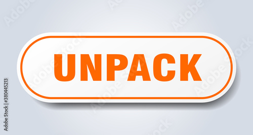 unpack sign. rounded isolated button. white sticker